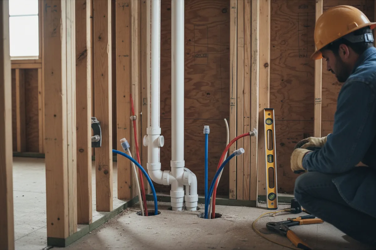 Drain and supply rough-in during Sump Pump Repair in Tad